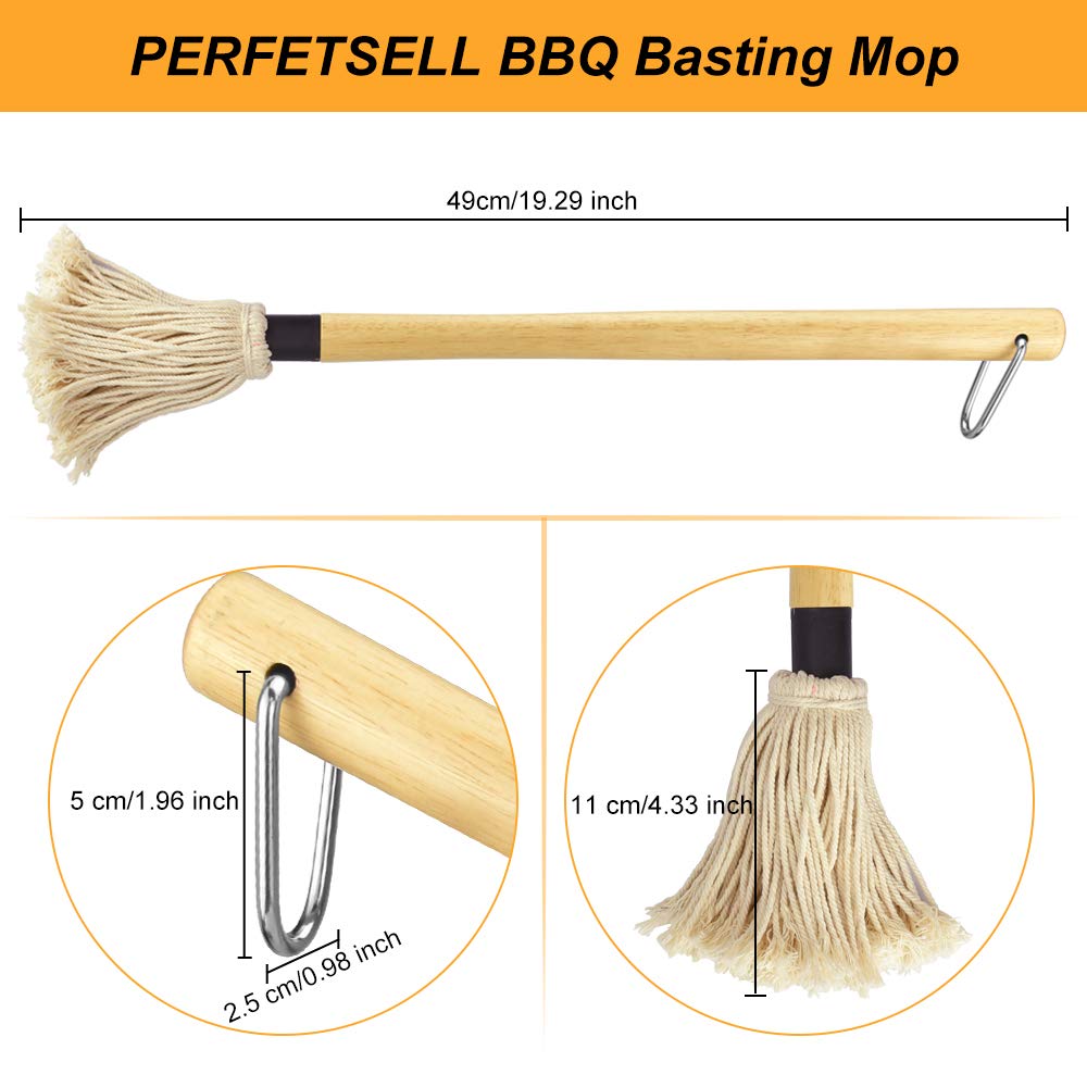 2 Pezzi Pennelli per Barbecue Spazzole per Barbecue Mocio Professionale per Barbecue in Legno, con 2 Testine di Ricambio per Cottura Arrosti, Grigliate, Facile da Lavare