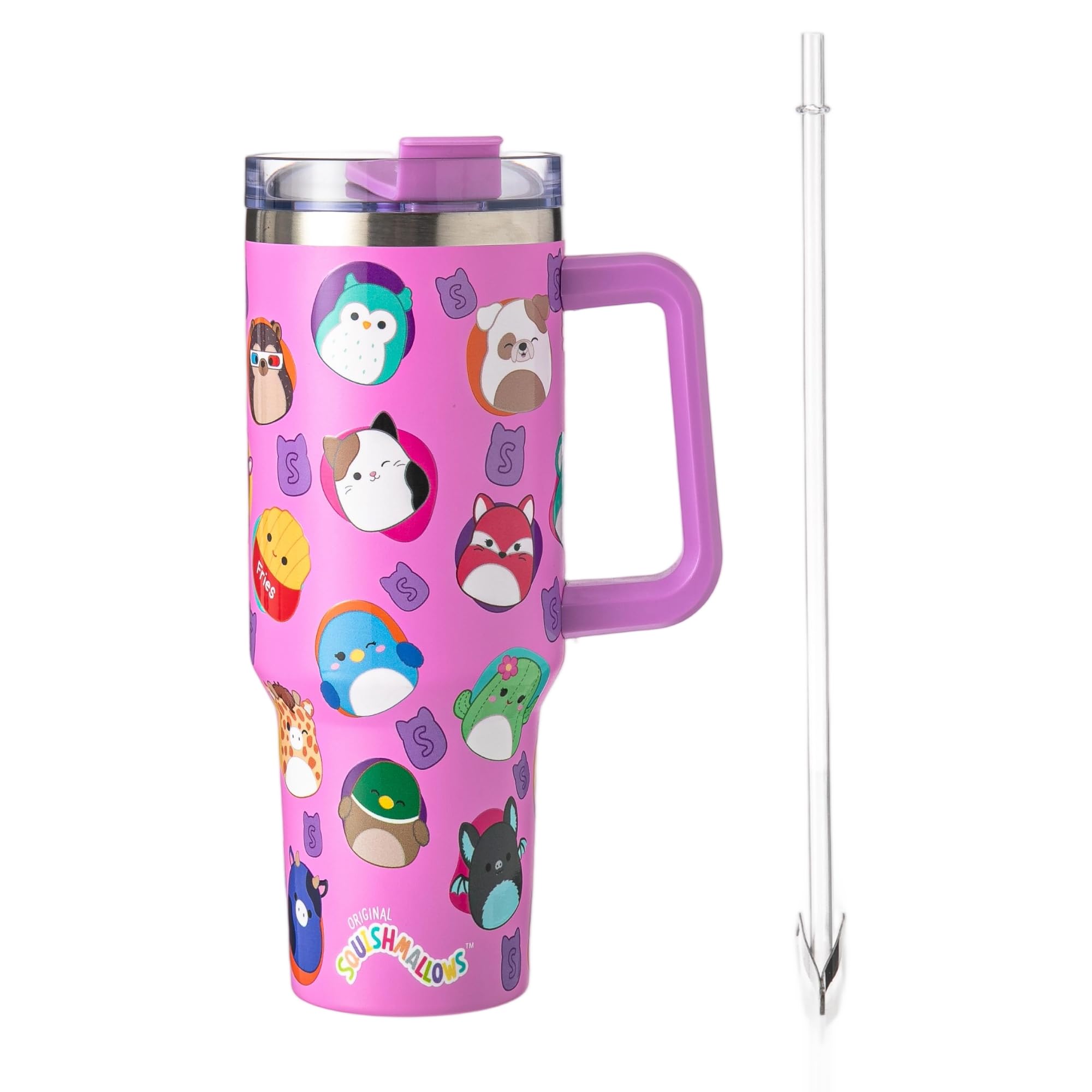 Squishmallows 40oz / 1200 ML Tumbler with Straw & Lid | Leak & Spill Proof Travel Mug | Stainless Steel Vacuum Insulated Water Bottle with Handle Keeps Cold for 17Hrs or Hot for 5Hrs