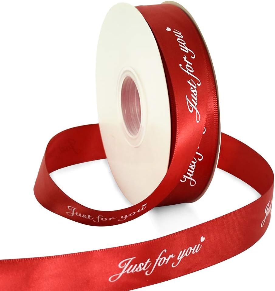 1 Inch Wide Satin Ribbon Roll Burgundy Dark Red 50 Yards Printing Just for You Fabric Craft Ribbon for Wedding Birthday Valentine's Day Flowers Packaging Box Paper Gift Wrapping Party Decoration : Health & Household
