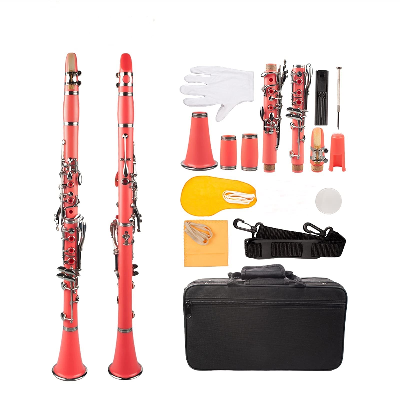 Einsteiger klarinette Professionelle Bb-Klarinette ABS 17-Tasten Kupfernickel Plattiertes Nickel-Klarinettenset Mit Klarinette + Blättern + Riemen + Etui + Komponenten Pink Klarinette Anfänger Student