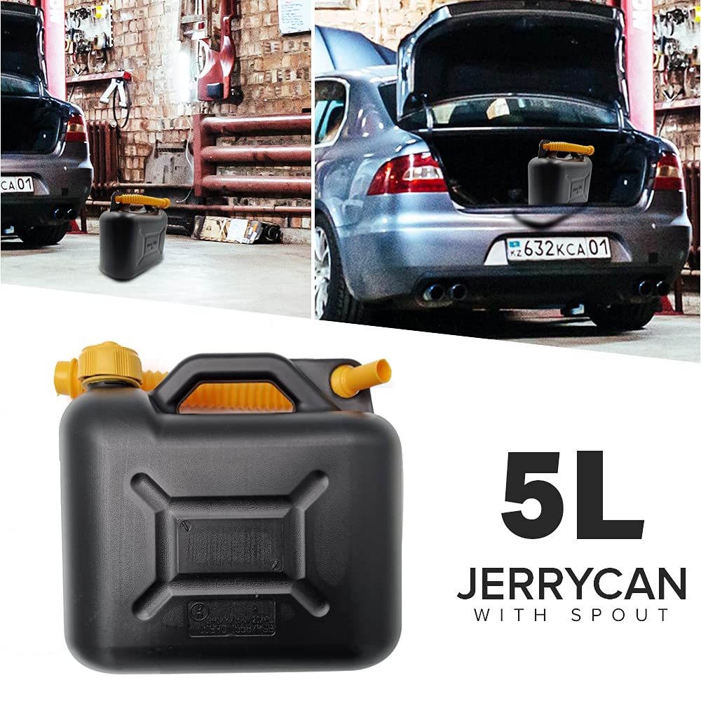 Unibos | 10L Petrol Diesel Plastic Fuel Jerry Can, Car Spout Nozzle Flexi With Spout Nozzle Container Storage For Car Van Motorcycle, Emergency Backup For Vehicles Storage (10L