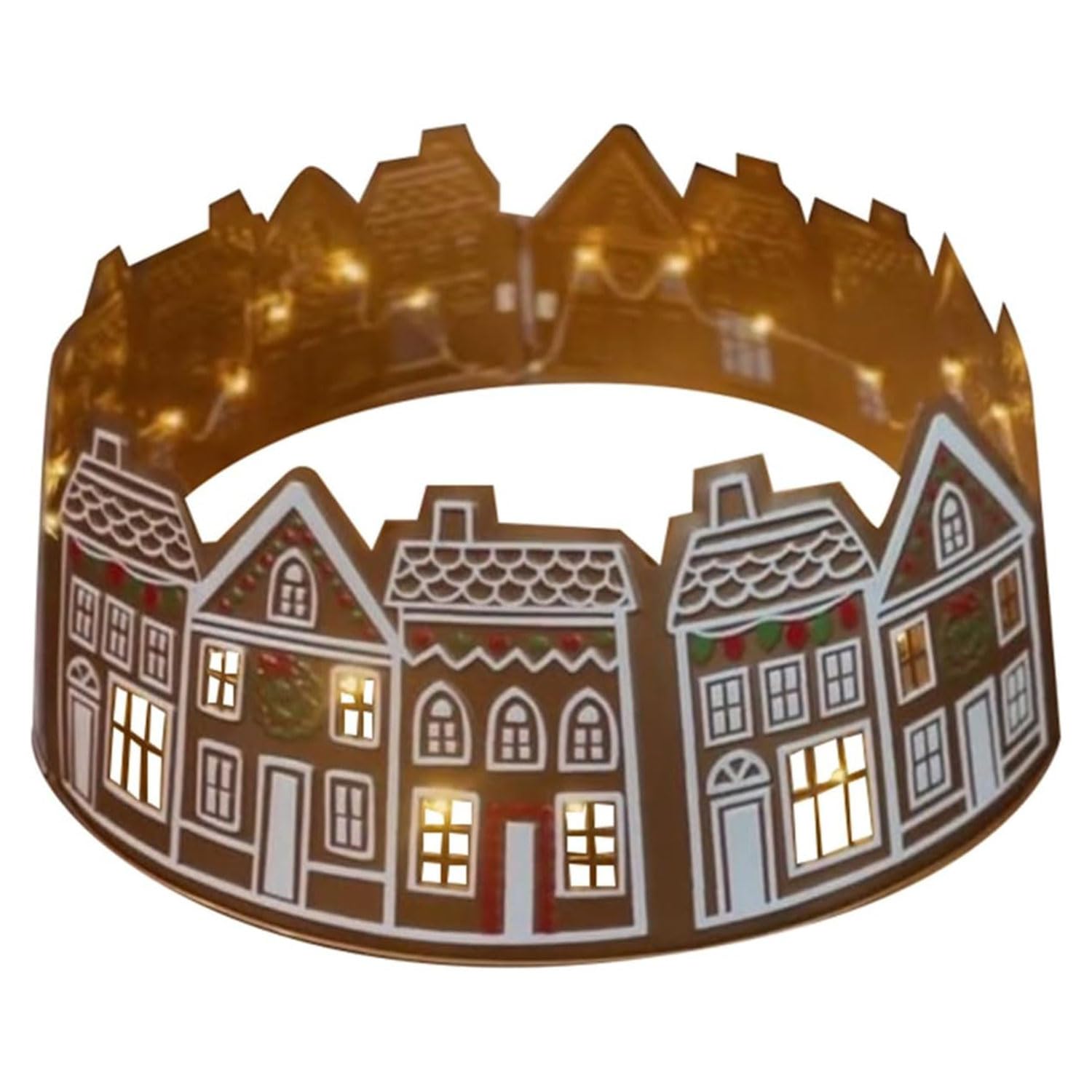 Lighting Gingerbread House Christmas Tree Collar LED Christmas Tree Skirt for Family Christmas Party, Lights Up Christmas Tree Decor (28in)