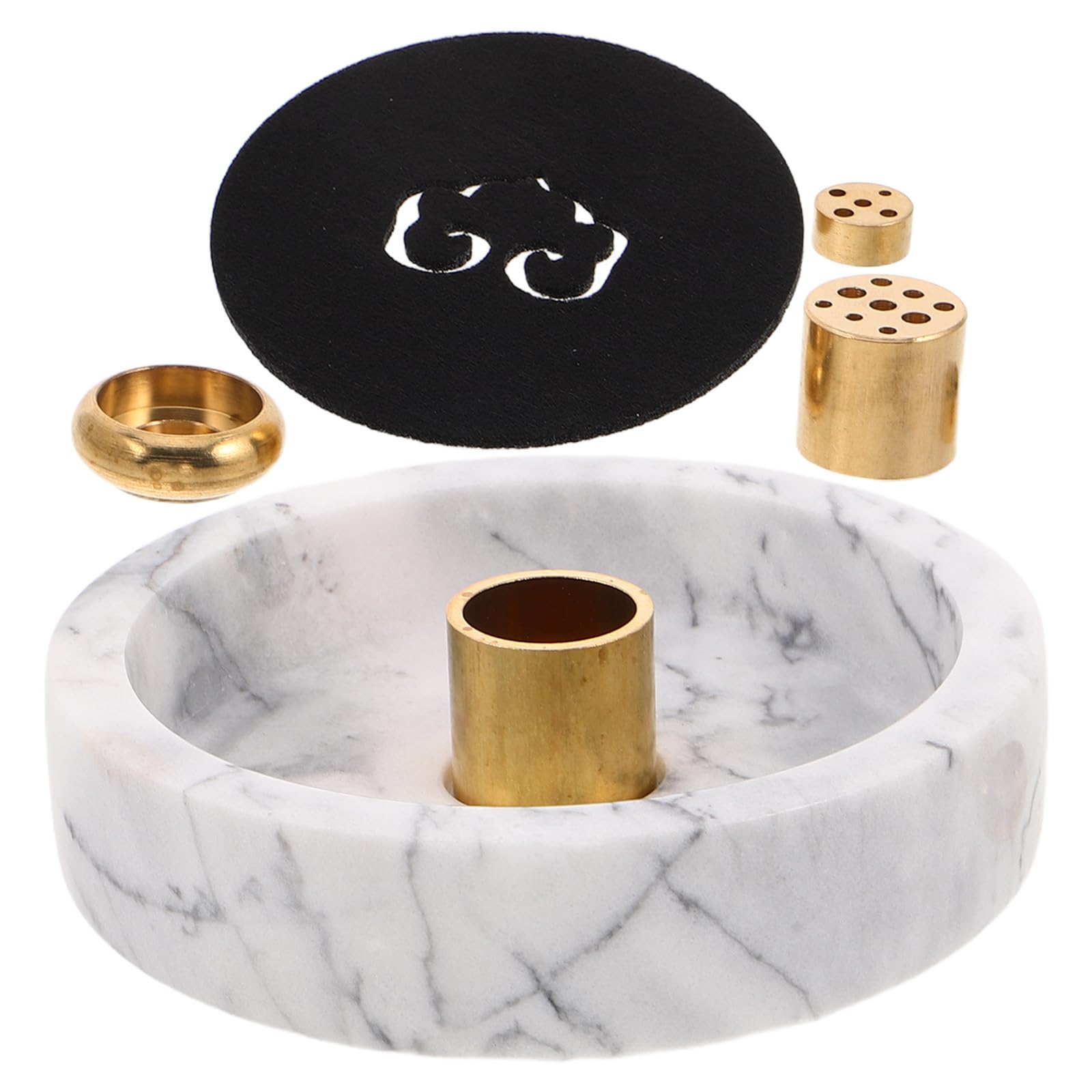 Porta Incenso in Marmo e Ottone, Supporto per Bastoncini Bianco | Aromaterapia e Yoga, Stile Artistico Vintage, Design a Ciotola, Uso Scenico Versatile