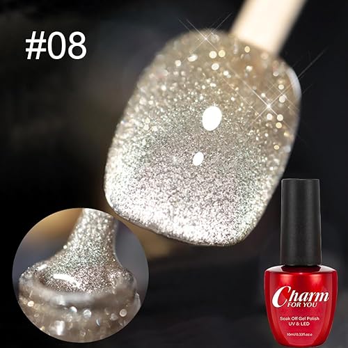 Miniatura 5 de VERONNI Esmalte de gel magnético dorado brillante explosión diamante champán, ojo de gato, brillante, brillante, brillante, brillante, brillante,