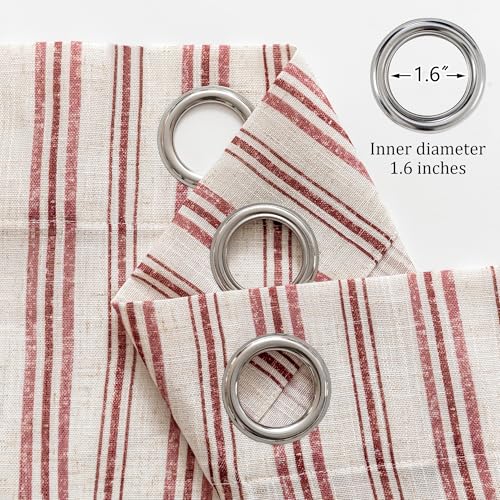 Image of MYSKY HOME Red Striped Patterned Curtains 96 Inches Long for Girls Bedroom Living Room Ticking Stripe Pinstripe Patterned Farmhouse Light Filtering Linen Blend Drapes, Grommet, 2 Panels, 52 inch Wide