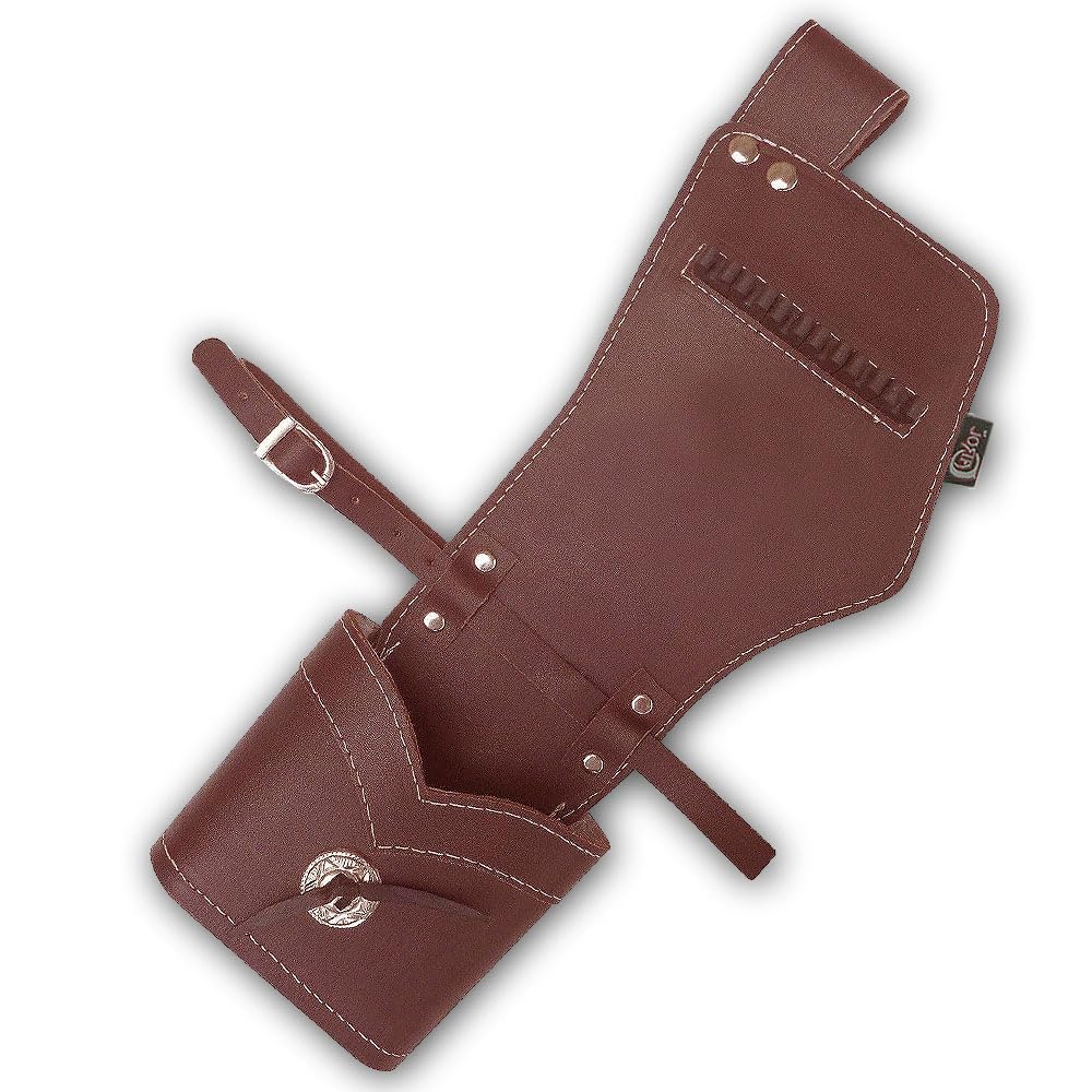 CarolUSA Archery, Hunting, Indoor Outdoor Sports, Target Shooting Practicing Full Grain Finished Tanned Leather Hip Side Waist Belt Arrow Quiver with Leather Leg Belt (Left)