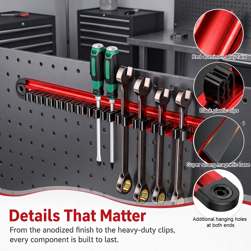 2 Pz Barre Magnetiche per Attrezzi, 40cm Porta Attrezzi Magnetico con 12 Clips da 1-7mm Barra Magnetica Portautensili Organizzatore di Bussole Porta Bussole Magnetiche per Garage Officina