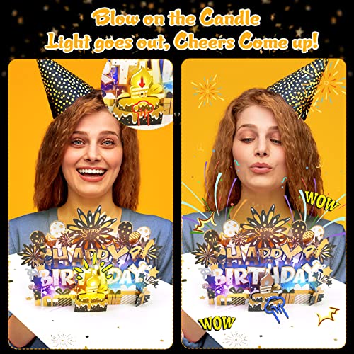 Image of INPHER Large Birthday Card Blow Out Candle Light and Music Pop Up Happy Birthday Card Musical Birthday Gift Greeting Cards Birthday Cards for Mom, Dad, Husband, Wife, Sister, Navy Blue