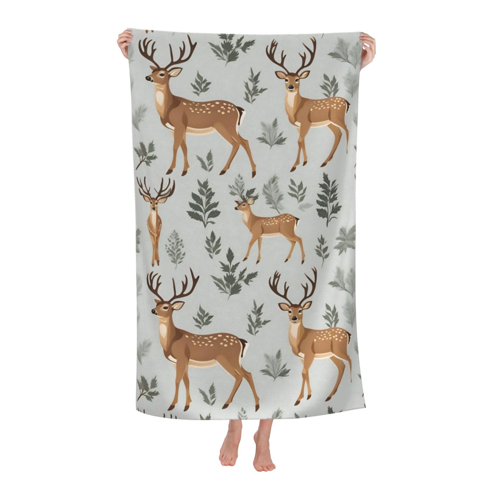 Pojknbv White Deer Print Oversized Adult Beach Towel Quick-Dry Comfortable Lightweight Travel Pool Camping