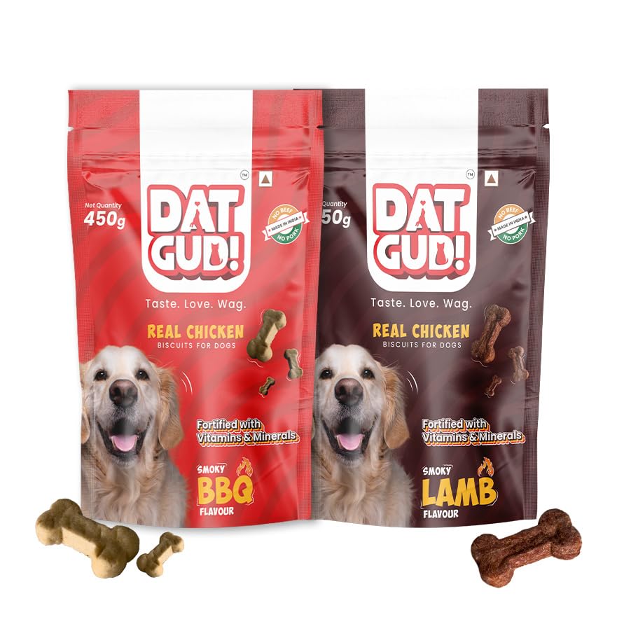 DatGud Real Chicken Dog Biscuits for All Breeds, Smoky Barbeque Flavour + Smoky Lamb Flavour, Pack of 2, Total 900 gm (B0CT5FSRXZ) Amazon Price History, Amazon Price Tracker