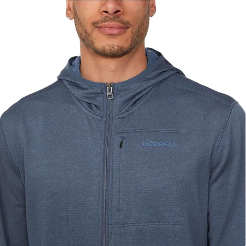 Merrell Men's Full Zip Grid Fleece Jacket Hoodie (US, Alpha, Large, Regular, Regular, Blue) image 4