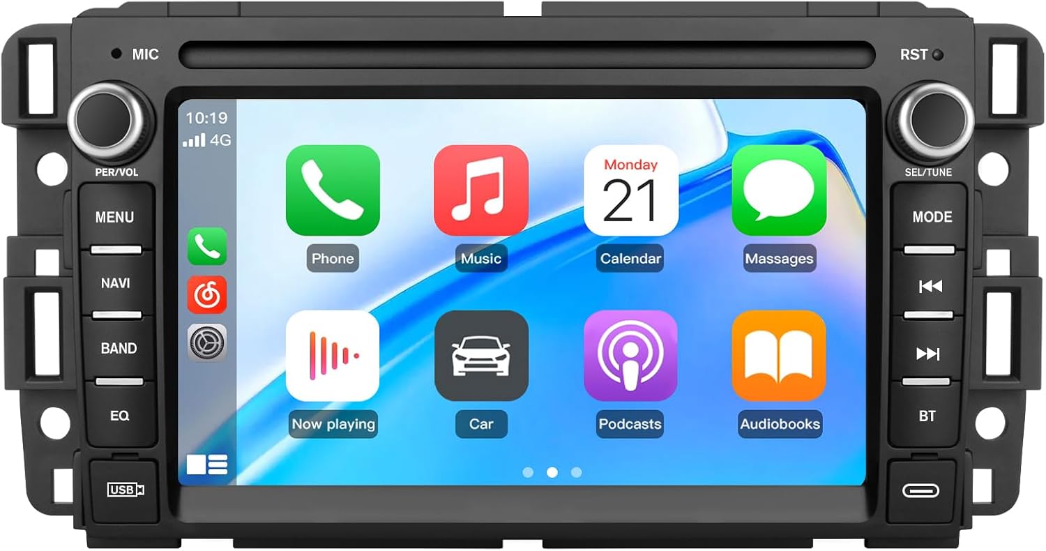 Junsun 4Core Car Radio Stereo for Chevrolet Chevy Silverado Tahoe GMC Sierra Yukon 2007-2013, 7 inch Touch Screen Head Unit with Android 13 Carplay/Android Auto SWC GPS WiFi Bluetooth FM