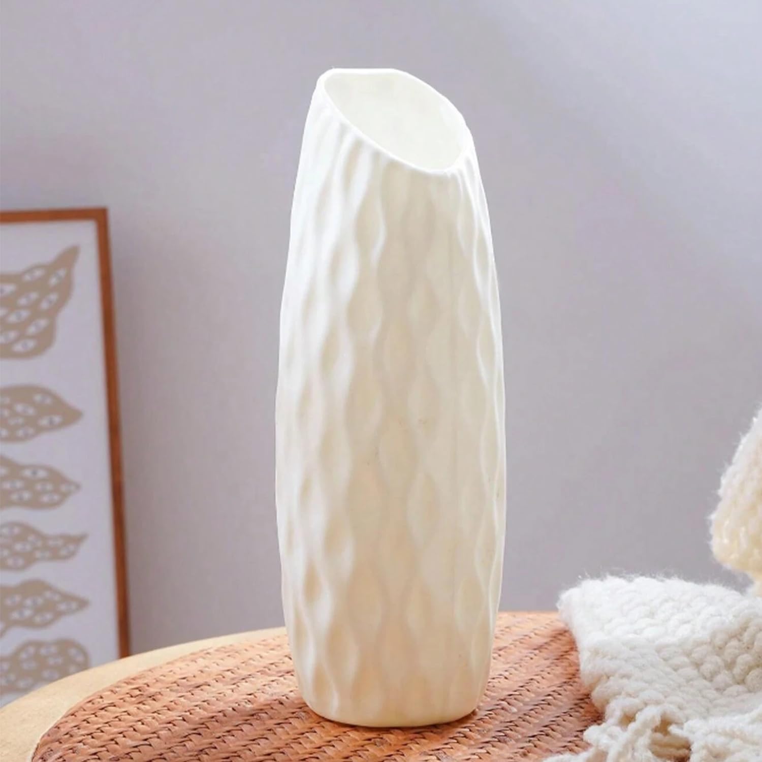 Ascension Plastic Different Shaped Flower Pot Vases for Diwali Decoration Flower Pot for Home Office Bed Room Living Room Decoration Unbreakable Flower Vase for Table Corner Balcony Decoration (White)