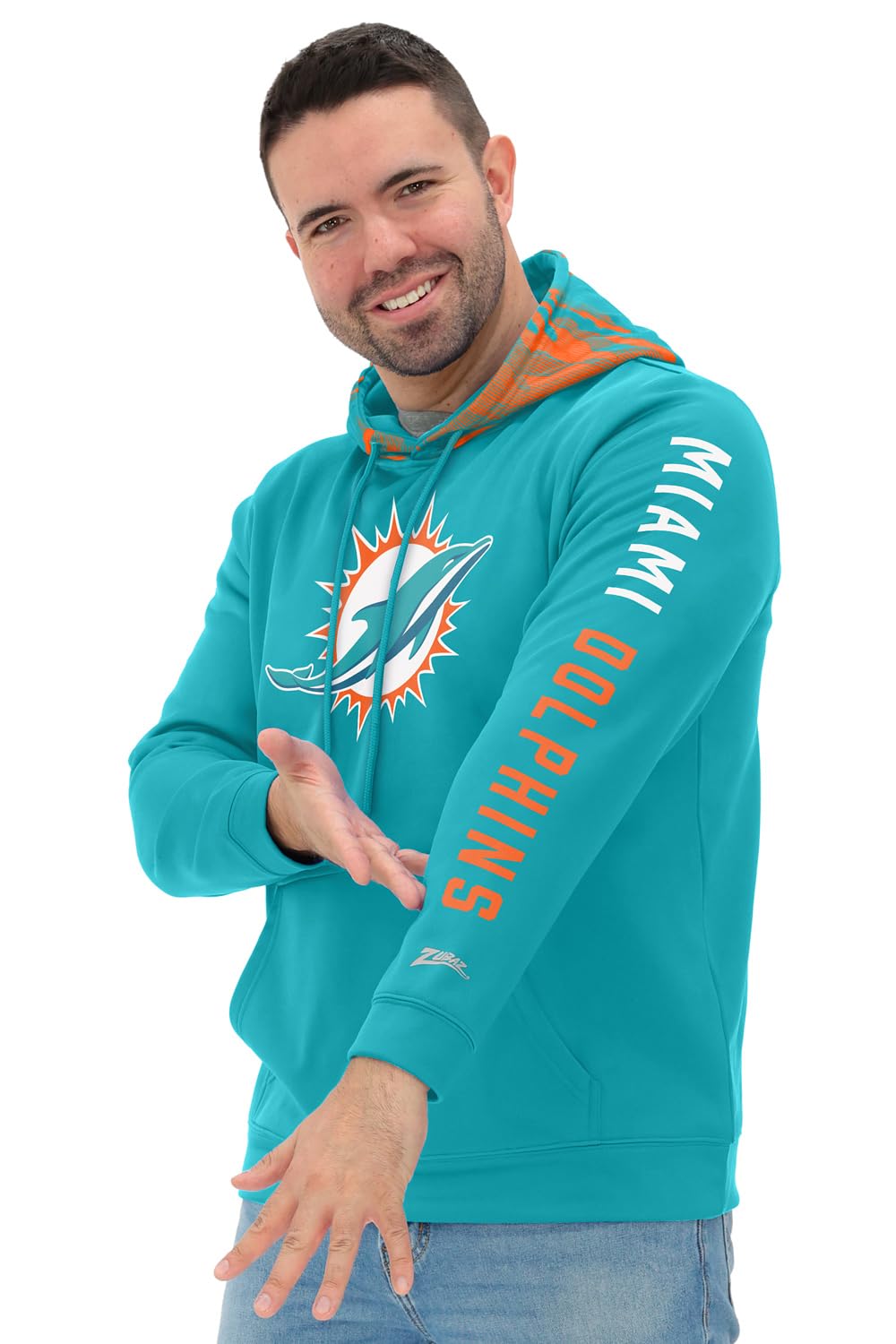 Zubaz NFL Football Men's Solid Team Hoodie with Camo Lined Hood and Sleeve Graphic — view 10