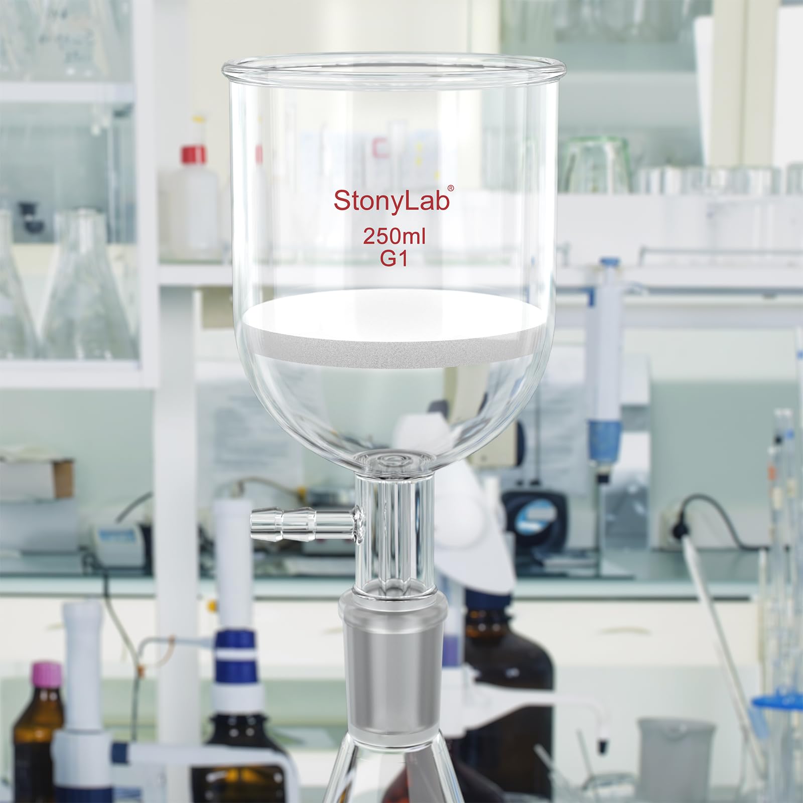 stonylab Entonnoir Büchner en Verre Borosilicaté, Filtre à Vide avec Fritté Grossier (G1), Diamètre de Disque 76 mm, Profondeur 80 mm, Joint Rodé Standard 24/40, Capacité 250 ml
