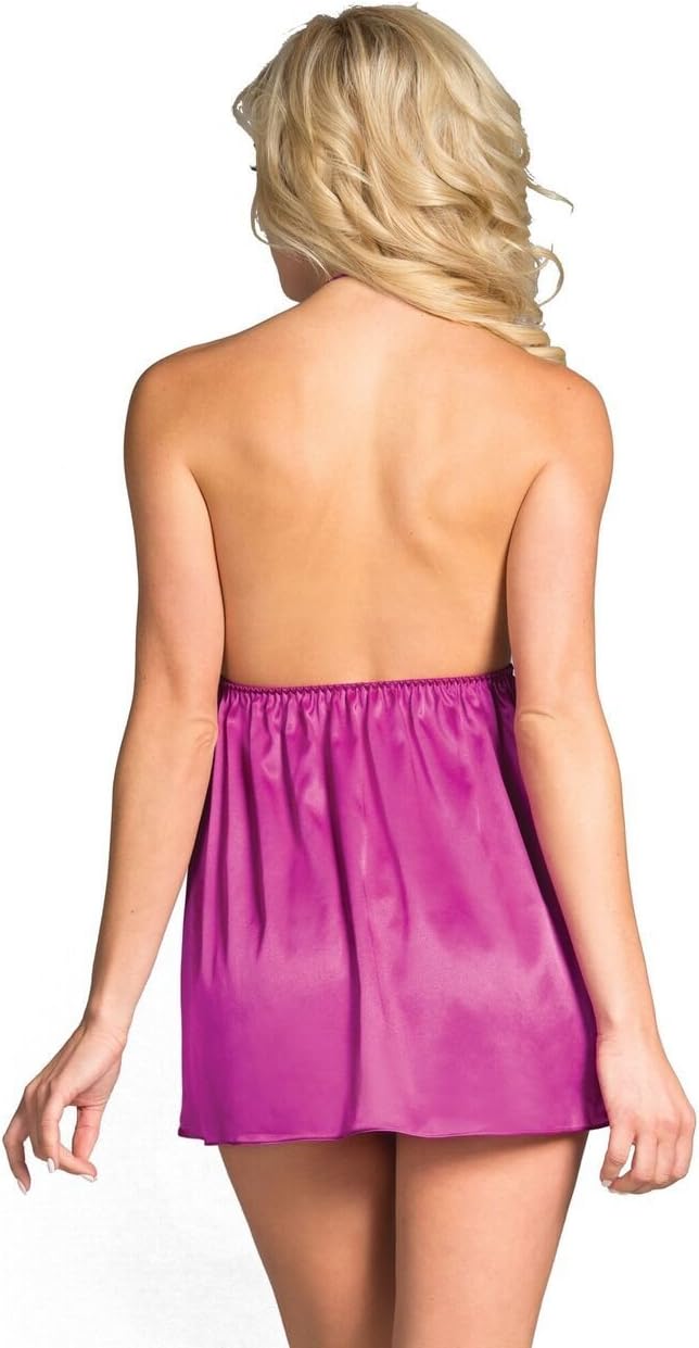 Sexy Be Wicked Lace and Satin Keyhole Halter Babydoll and Panty Lingerie Set (Medium, Maroon)