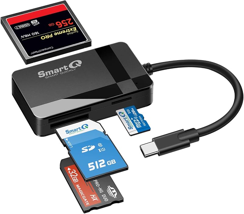 SD Card Reader, 4-in-1 USB C 3.0 SD/Micro SD/MS/CF Memory Card Reader, Adapter for Camera, Compatible with MacBook Pro, MacBook Air/iPad Pro, Samsung Galaxy S10/S9/S8, Surface Book 2