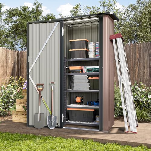 Aoxun Abri de jardin en métal de 0,9 x 6,3 m avec portes verrouillables, petits abris et rangement extérieur pour jardin, terrasse, arrière-cour et pelouse,...