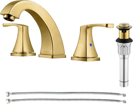 PARLOS 2-Handle Widespread Bathroom Faucet with Metal Pop Up Drain and cUPC Faucet Supply Lines, Brushed Gold, Doris 1417208