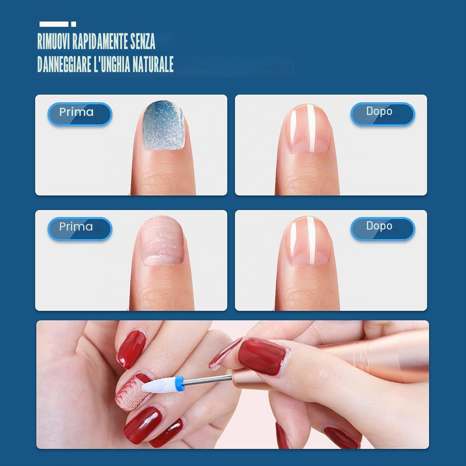 Depvko Set di 21 punte per trapano per unghie, lima elettrica per cuticole diamantate da 3/32 pollici e kit di frese per unghie in gel acrilico in ceramica, strumenti per nail art punta fresa cuticole