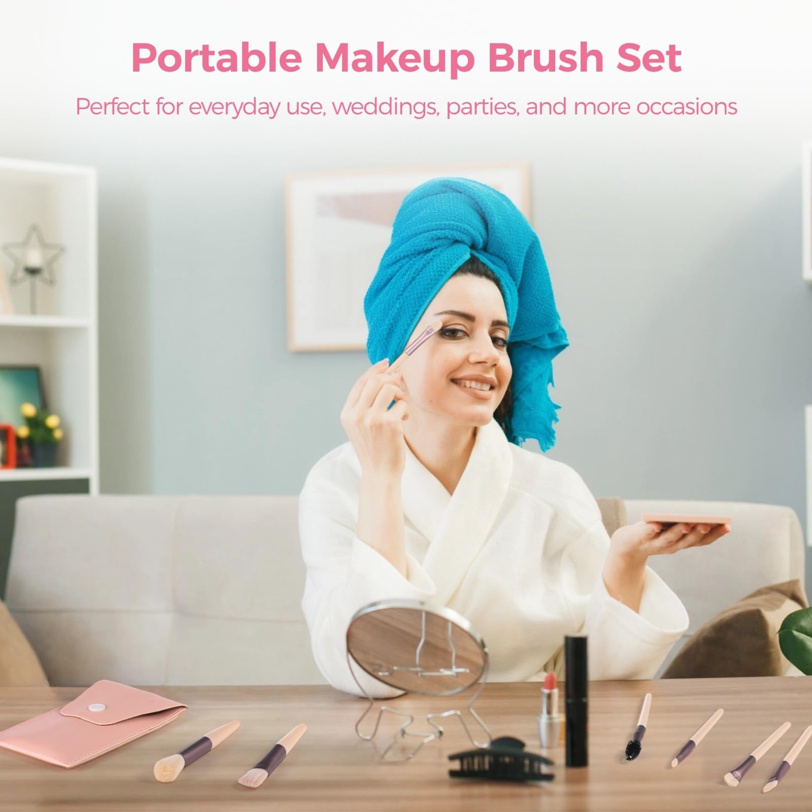 12er-Set Reise-Make-up-Pinsel, Pinsel-Aufbewahrungstasche mit 8 Pinseln, Geschenk für Brautjungfer, Kunstfaser-Pinselset für Gesicht, Rouge und Lidschatten, tragbar für Hochzeiten und Partys