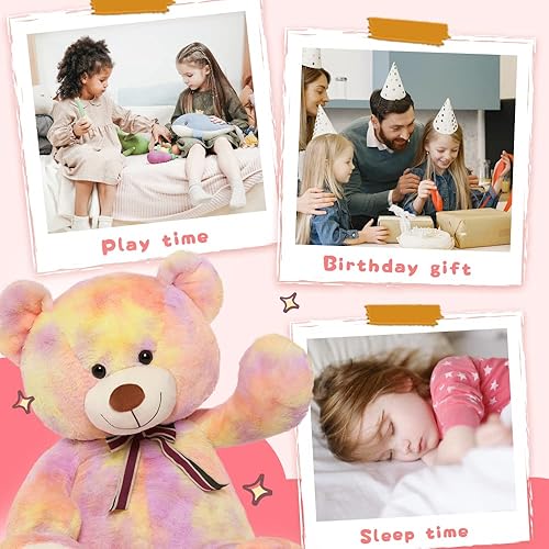 Miniatura 65 de Tezituor Oso de peluche gigante de 52 pulgadas, peluche grande de animales de peluche, color verde arcoíris, regalos suaves para San Valentín, Arco