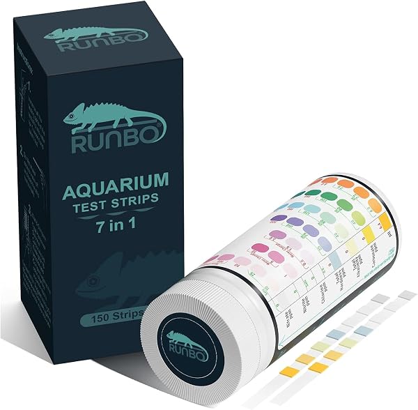 Primer plano de las tiras de prueba RUNBO 7 en 1 mostrando los diferentes indicadores de color.