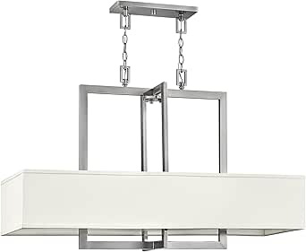 Hinkley Hampton Four Light 42-in Linear Chandelier, Off-White Linen Shade, Transitional, Antique Nickel Finish