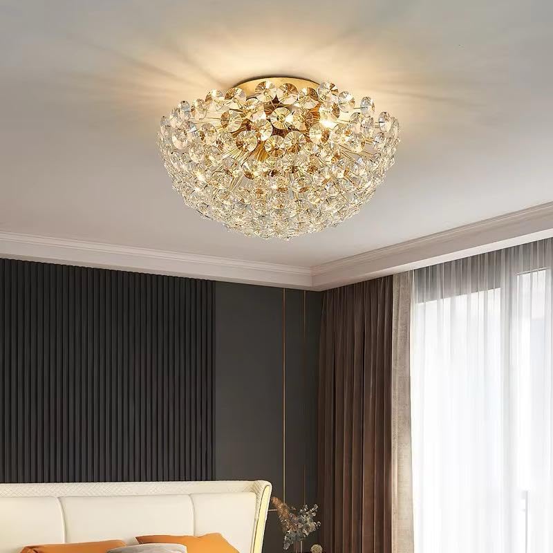 Image of Crystal Ceiling Light, Gold Finish, Flush Mount, Modern Luxury Chandelier for Bedroom Living Room (Elara)