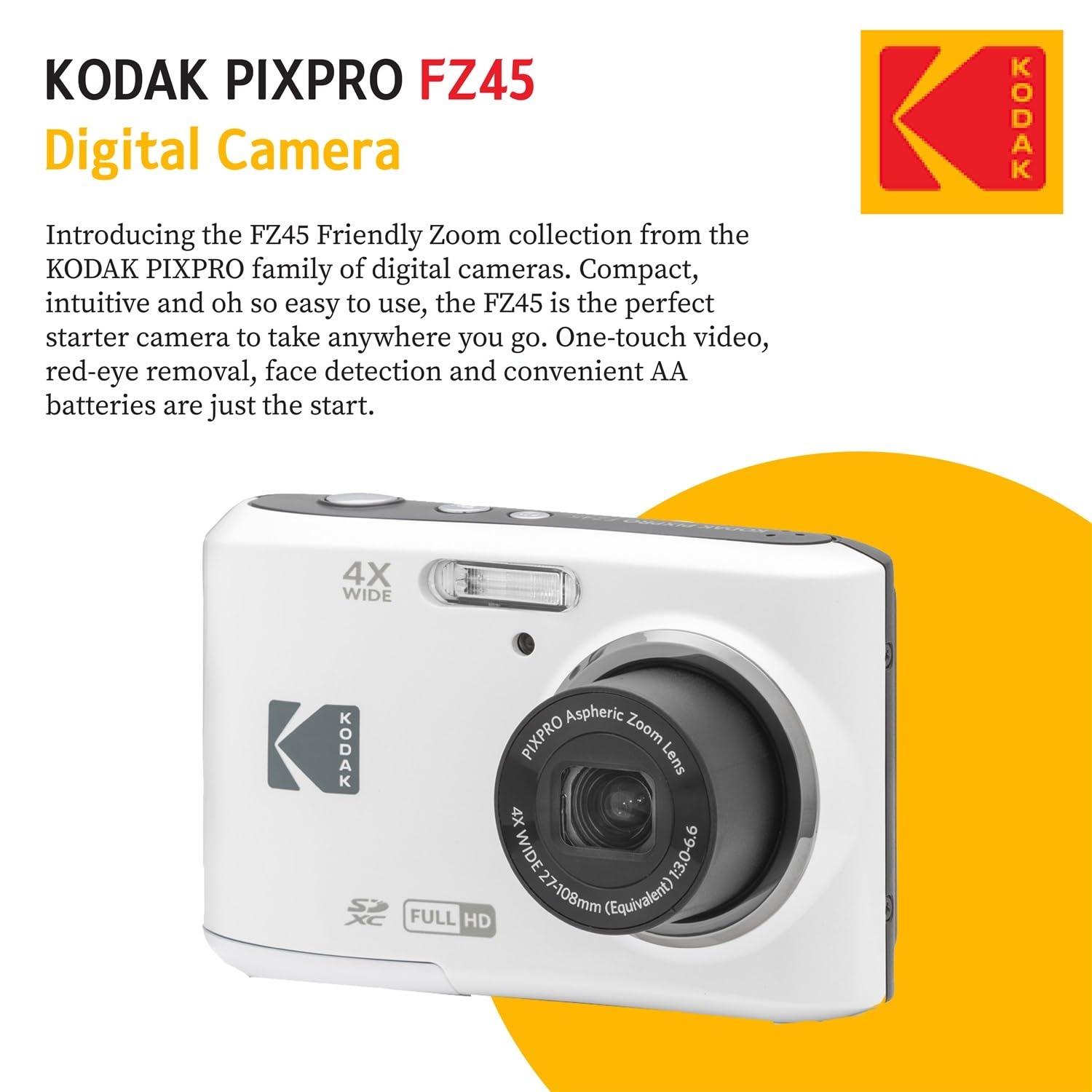 Amazon | KODAK PIXPRO FZ45 16MP デジタルカメラ4倍光学ズーム27mm