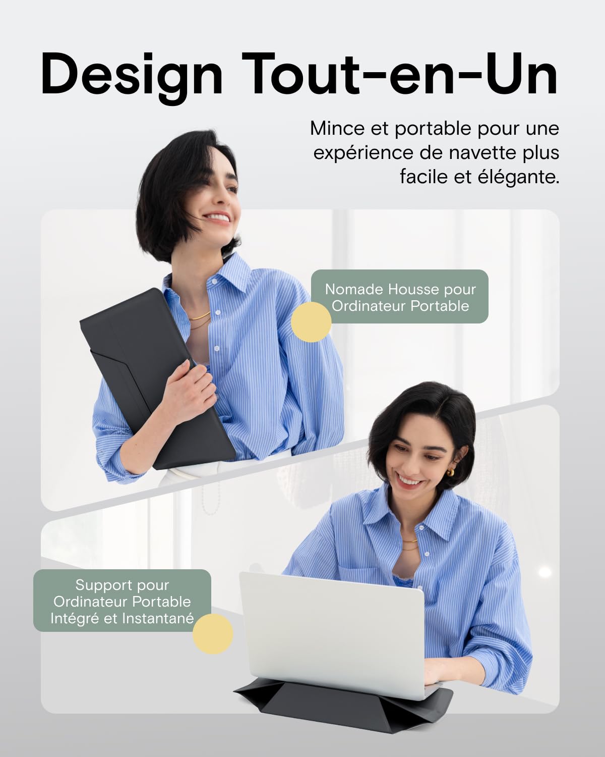 MOFT Housse de Transport pour Ordinateur Portable et Support, Deux Angles réglables, Pièces Ultra Fines pour Ordinateur Portable de 13" et 14", Compatible avec MacBook Pro/Air 2021 et 2022, Noir