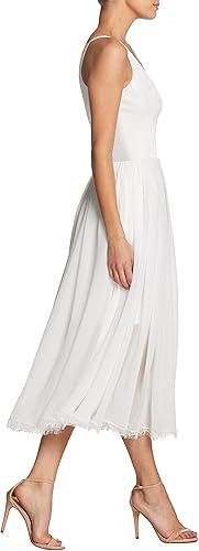 Miniatura 2 de Dress the Population Vestido midi Alicia Plunging Mix Media sin mangas ajustado y acampanado para mujer