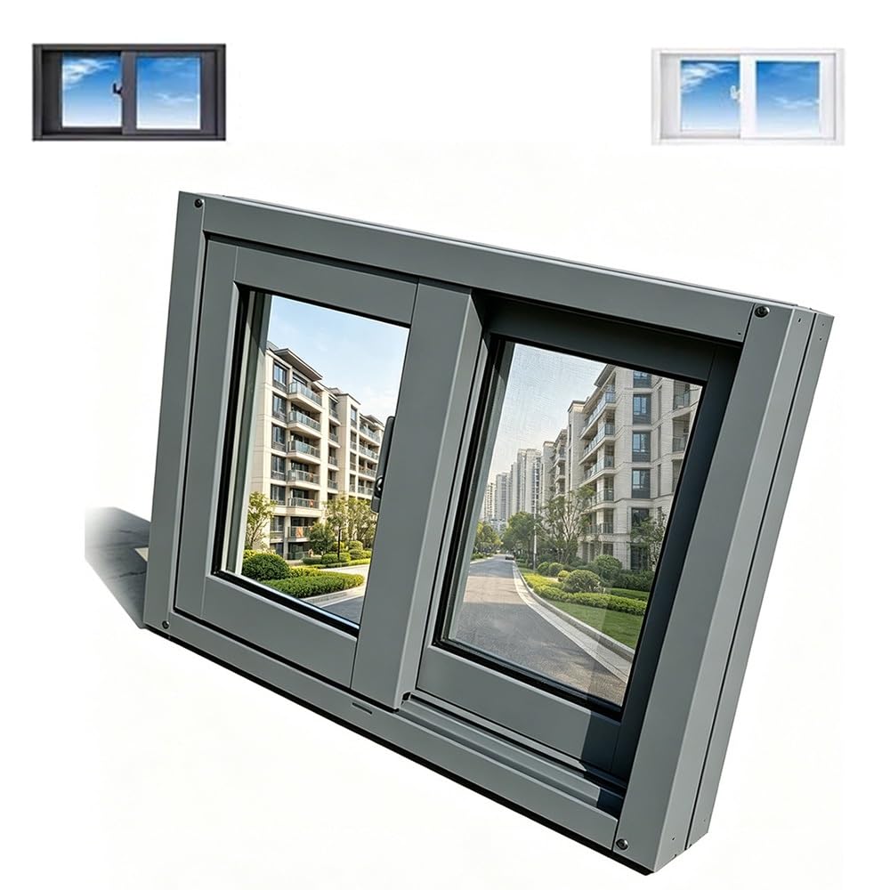 Basement Window Home Windows Replacment 30x16" 31x12" 32x22" 33x14" Aluminum Sliding Window with Screen, Slider Windows for Shed Garage Chicken Coop(Gray,(WxH)100x50cm/39x20")