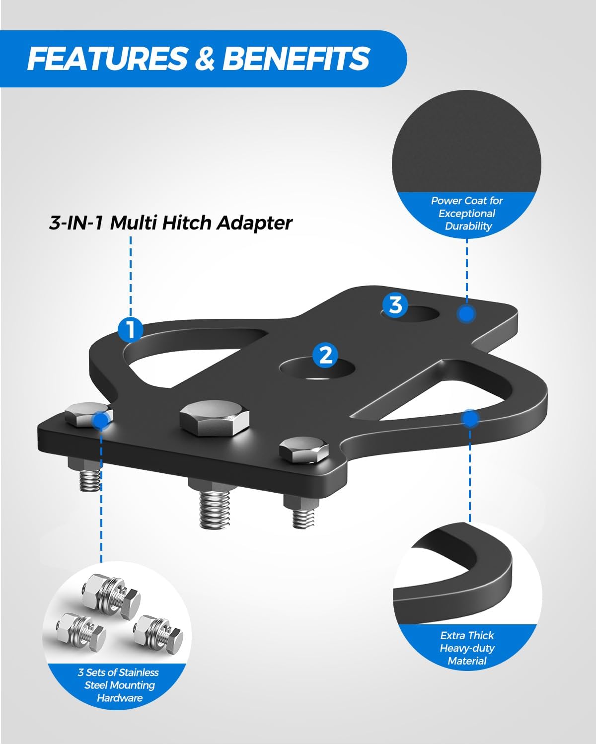 Xprite ATV/UTV 3-Way Hitch Adapter, 3500 lbs Steel Hitch Mount with Bolt