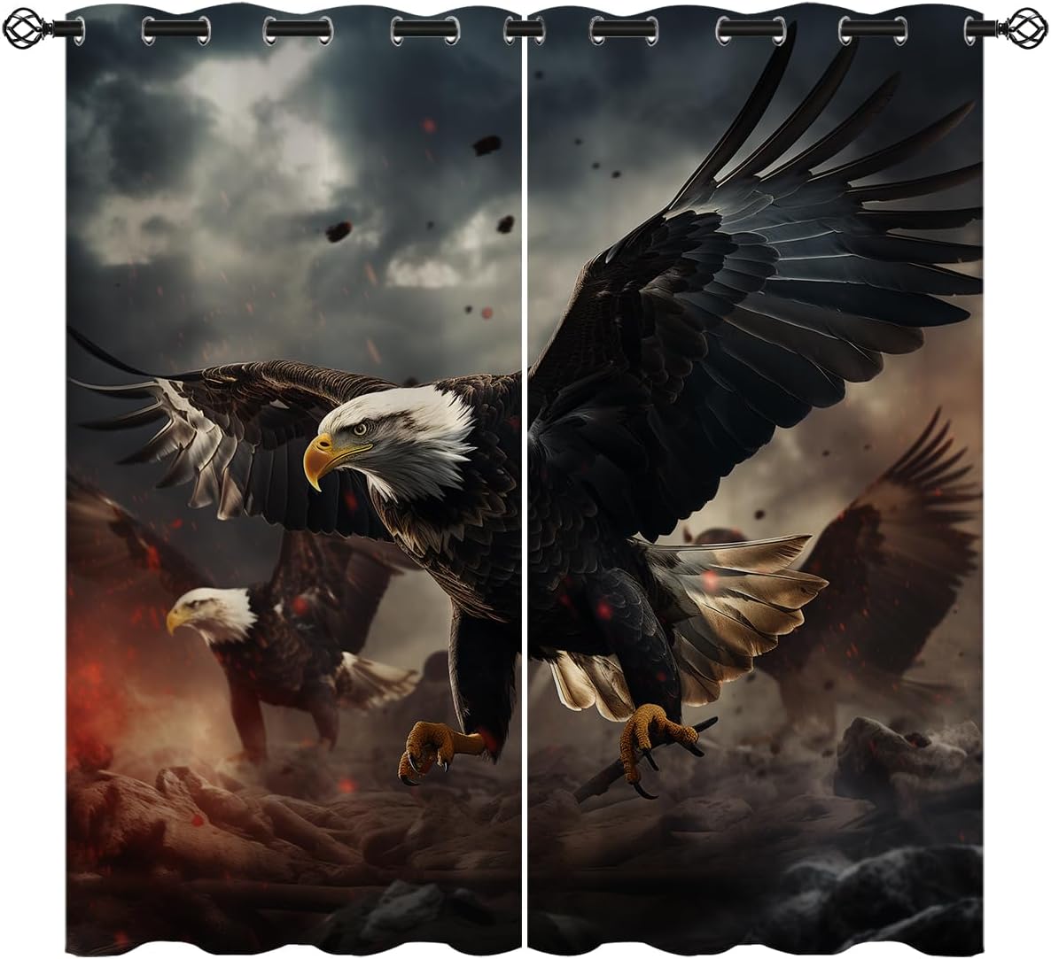 Bald Eagle Blackout Curtains for Girls Boy Home Decor, American Flag Animal 3D Patriotic Grommet Thermal Insulated Drapes Darkening Window Curtain for Bedroom Living Room, 42 x 45 Inch