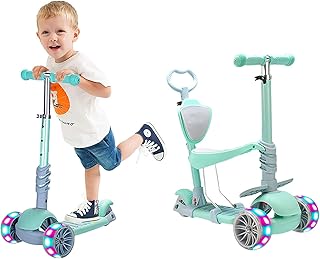 Scooter for Kids 5 in 1 Kick Scooter with Adjustable Height Removable Seat and Back Rest 3 Wheels Walker for Toddlers 1-6 Years Old