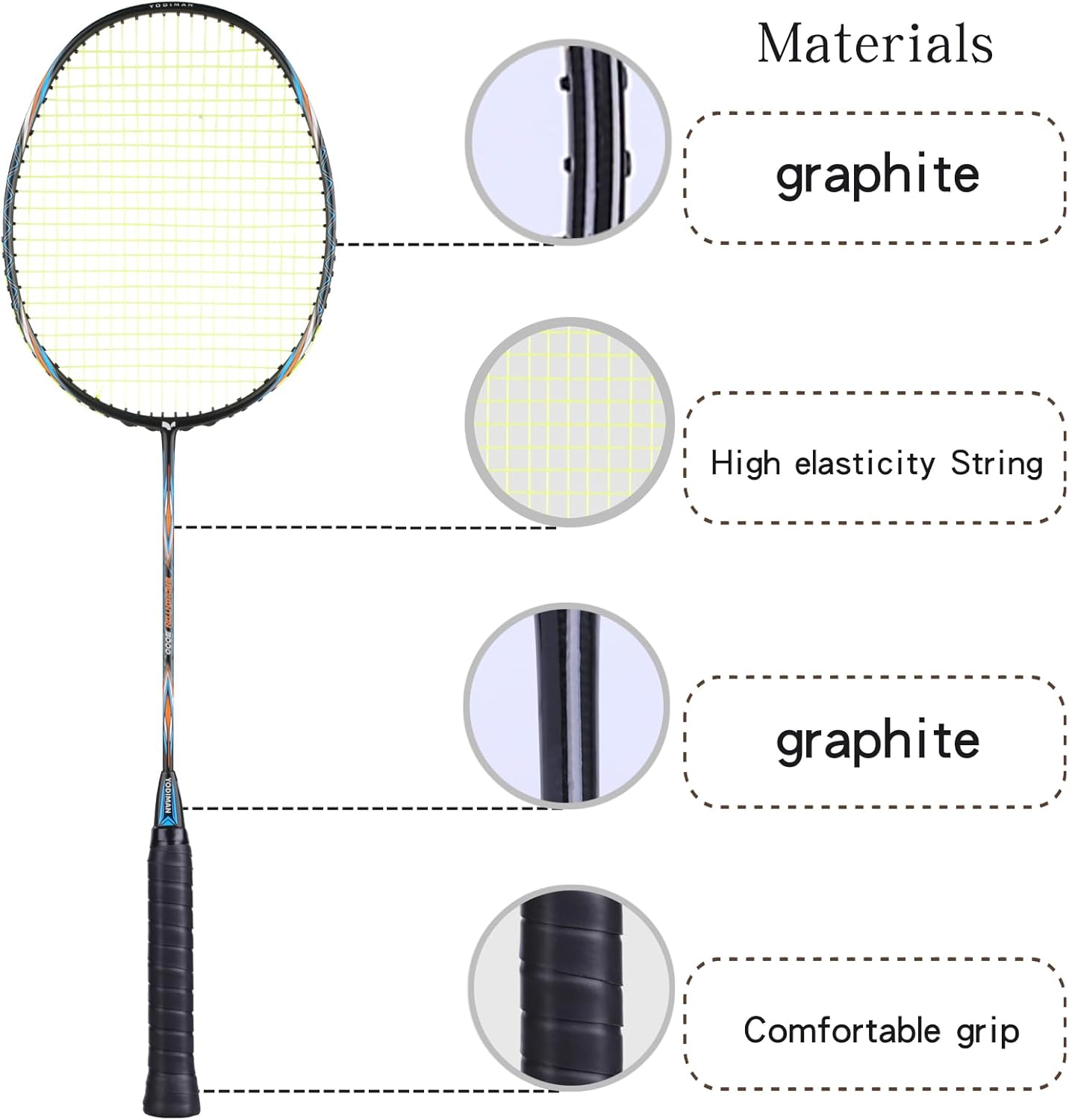 Graphite Badminton Racket Set - 4 Pre-Strung 6U Super Lightweight Racquets with Overgrips, 2 Durable Bags & Tapes | Graphite Frame & Shaft for Professional Outdoor & Gym Play