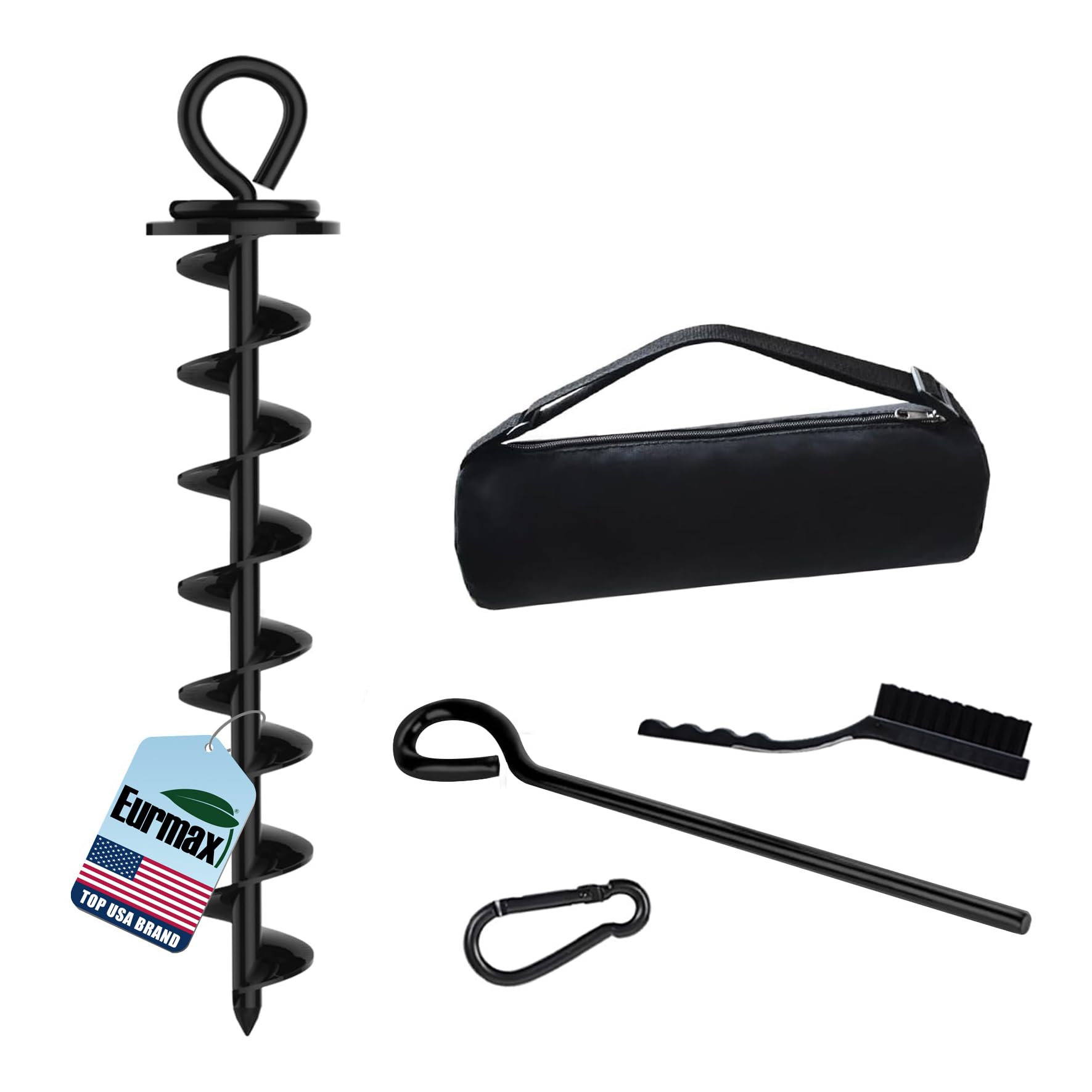 Eurmax USA Heavy Duty Dog Tie Out Stake, No-Tangle In Ground Anchor Runner for Large Dogs up to 210 Lbs - Perfect for Yard, Beach and Camping (Large,Black)