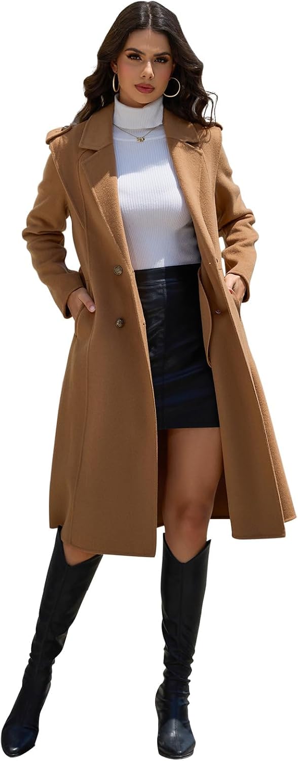 Wool Blend Jacket Women Wool Blend Funnel Neck Wrap Coat Phase