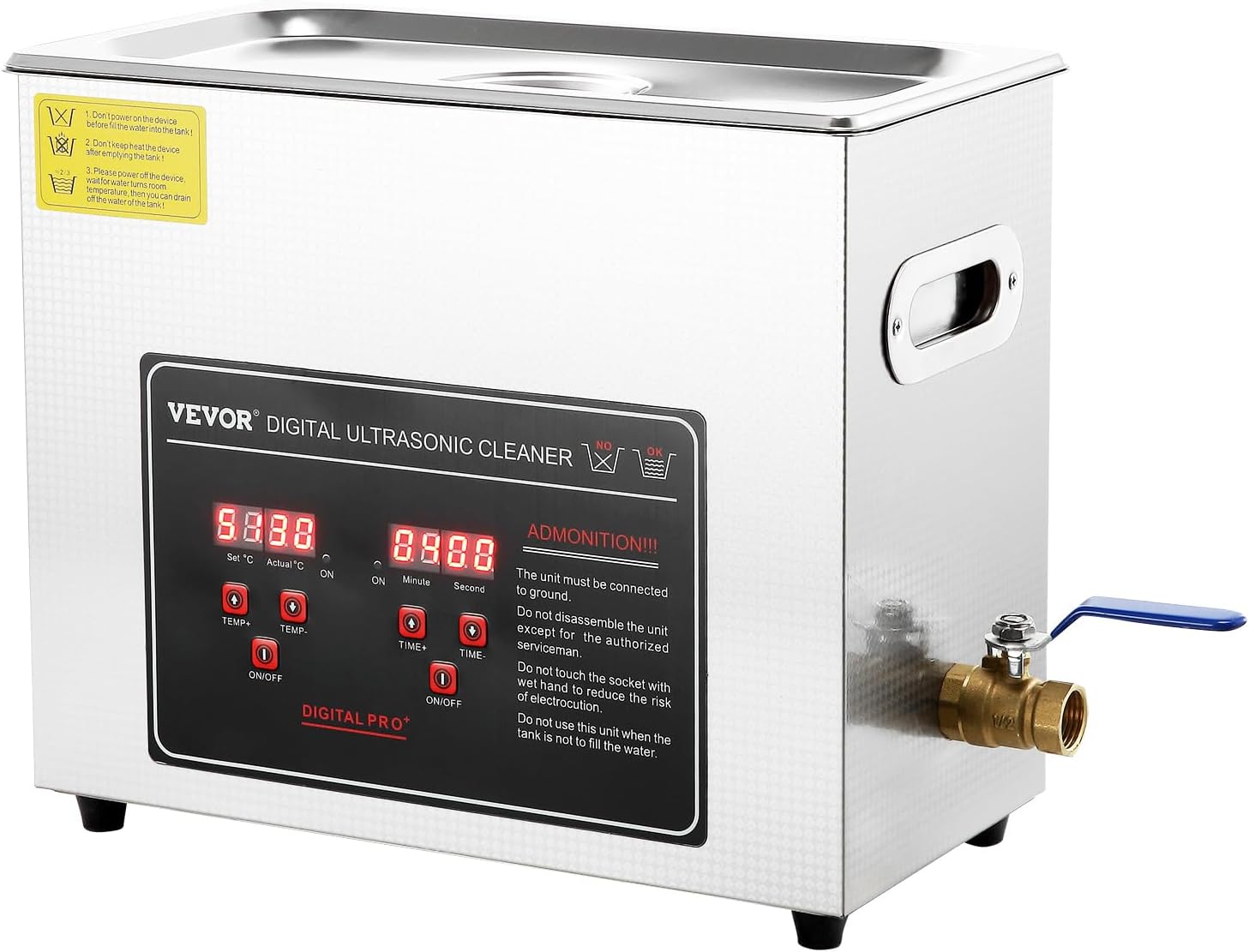 6L Ultrasonic Cleaner with Digital Timer & Heater, Professional Industrial Cleaner for Glasses Watch Rings Small Parts Circuit Board