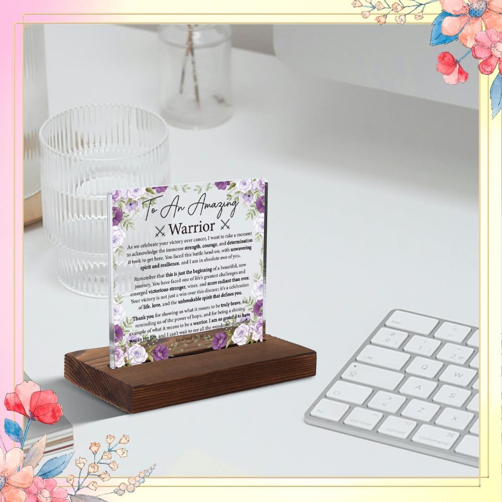 To An Amazing Warrior Acrylic Plaque, Inspirational Cancer Survivor Gift, Strength and Courage Floral Keepsake, Victory Over Illness Encouragement Decor, Survivor Support Gift,XXD109 - Image 2
