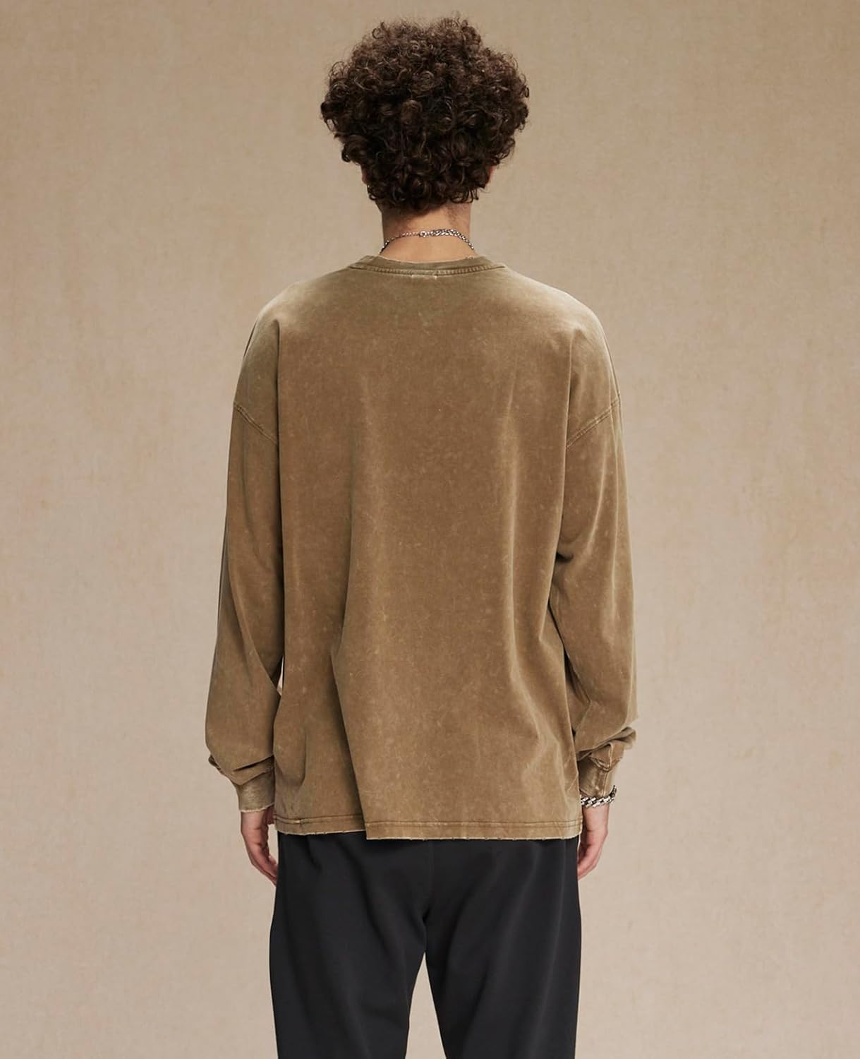 KEEPSHOWING Men's Oversized T Shirts Long Sleeve Shirts for Men Vintage Acid Wash Comfort Colors Crewneck Sweatshirt - Image 5