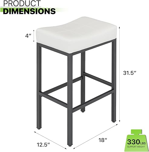 Miniatura 2 de Magshion Juego de 2 taburetes de bar de 31.5 pulgadas de altura de barra con base de metal y reposapiés, taburetes de cuero sintético sin respaldo