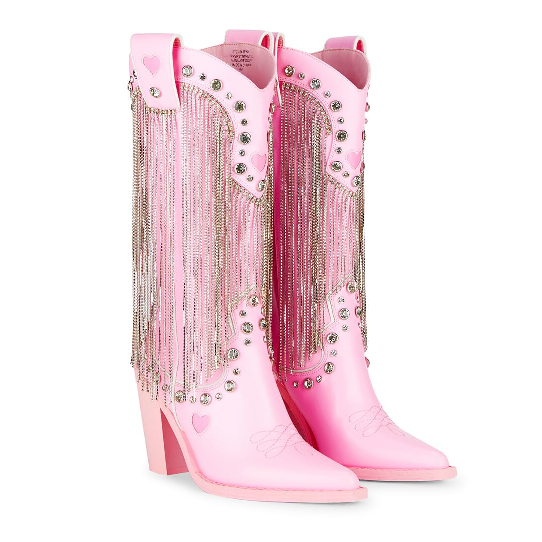 Dolls Kill Present Perfect Cowboy Boots by Sugar Thrillz - Vegan Leather Footwear With Rhinestone Fringe and Jewel Studs