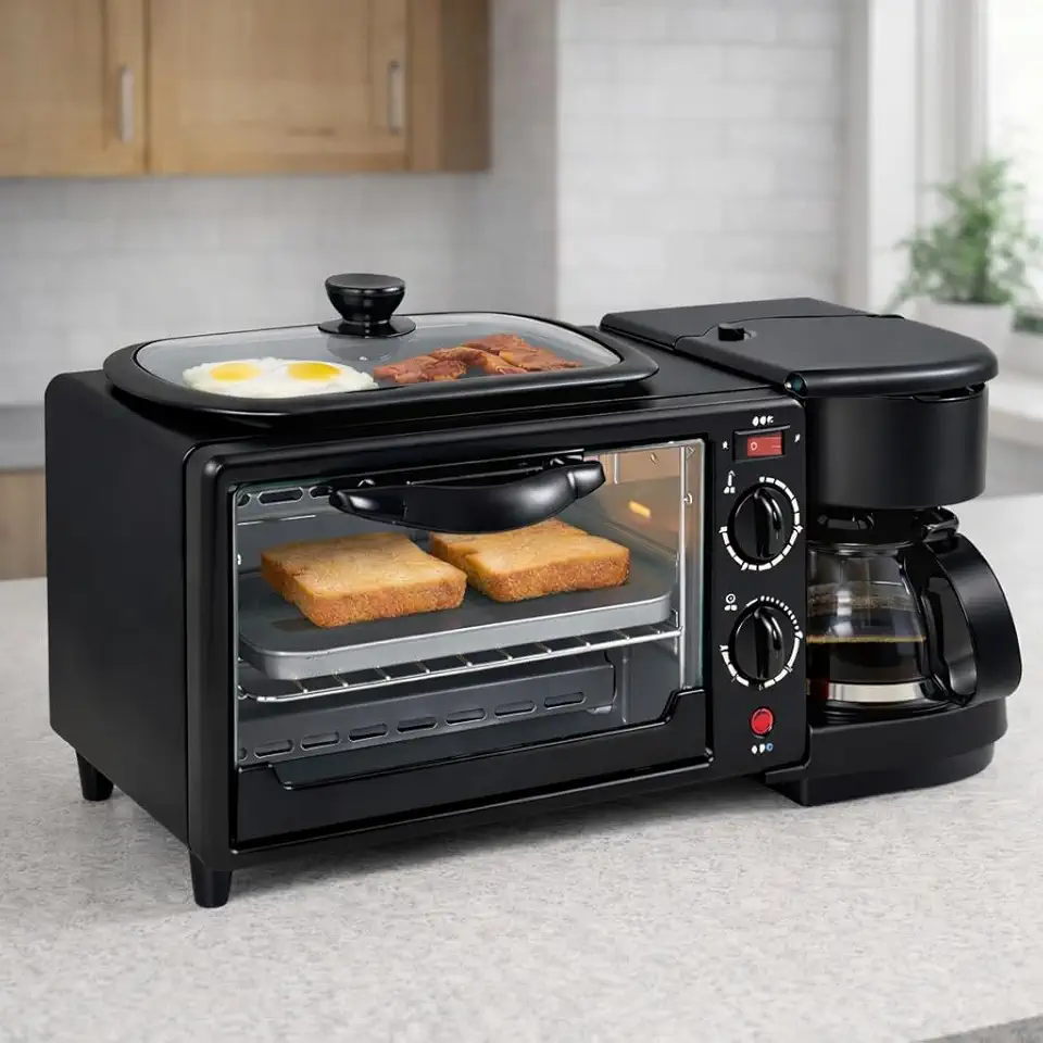 Forno De Bancada Elétrico 3 Em 1 Cafeteira Forno E Grill 110v Preto