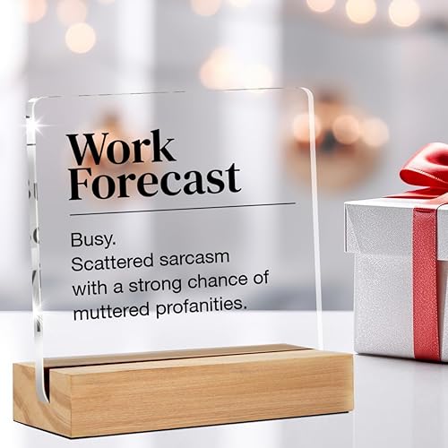 Miniatura 4 de Divertido cartel de escritorio para oficina - cartel decorativo de pronóstico de trabajo con humor en acrílico transparente para cubículo (4 x 4