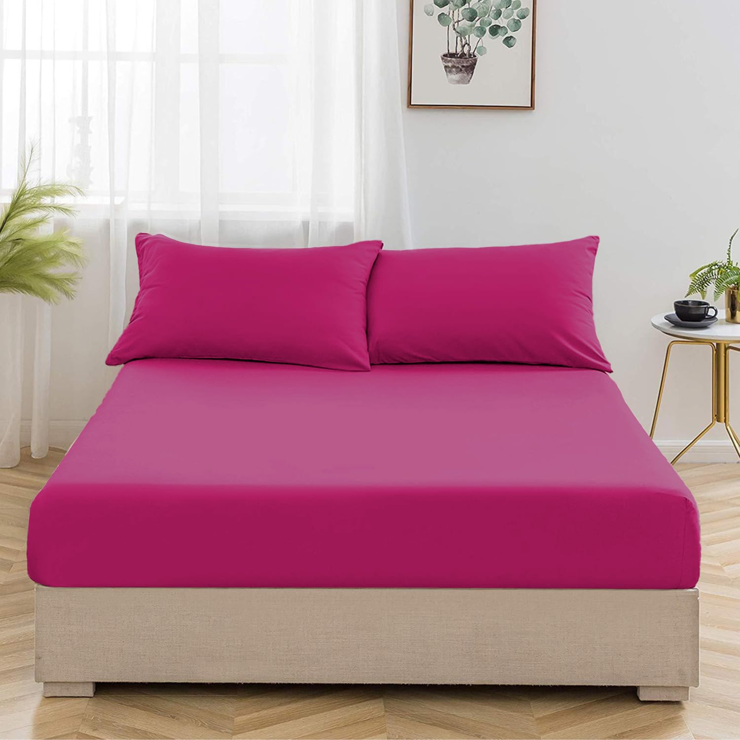 Oxford Homeware Pink Super King Fitted Sheets -100% Brushed Microfibre 1800 Easy Care 25 cm Deep Bed Sheet Cover