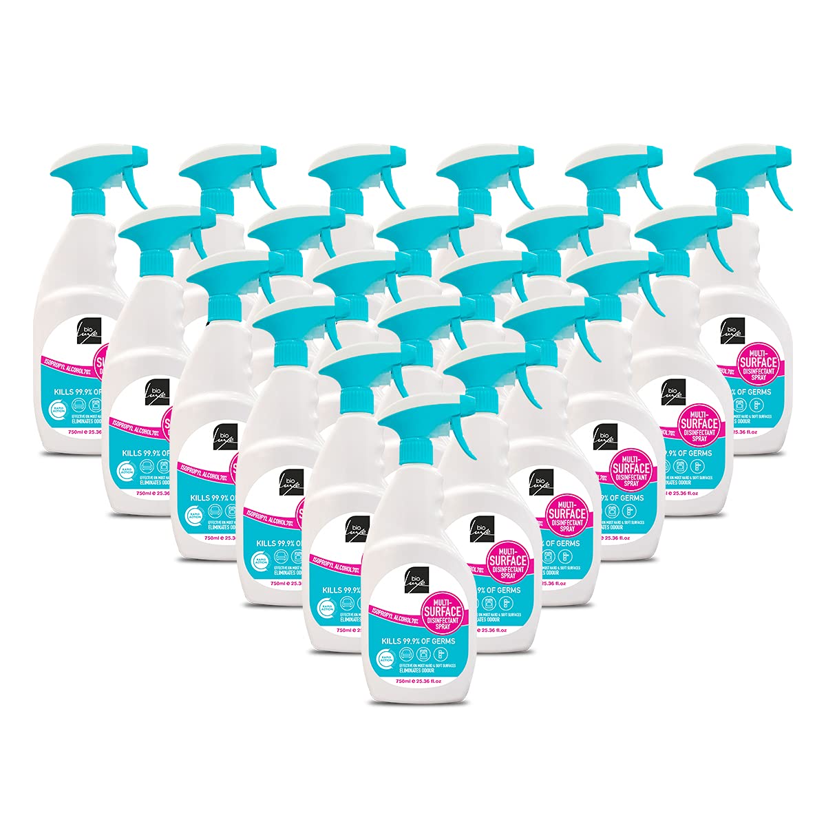 Bioluxe Multi Surface Disinfectant Spray - 750ML PACK OF 12 - Rapid Action, Kills 99.9% Of Germs, IPA 70%, Eliminated Odour
