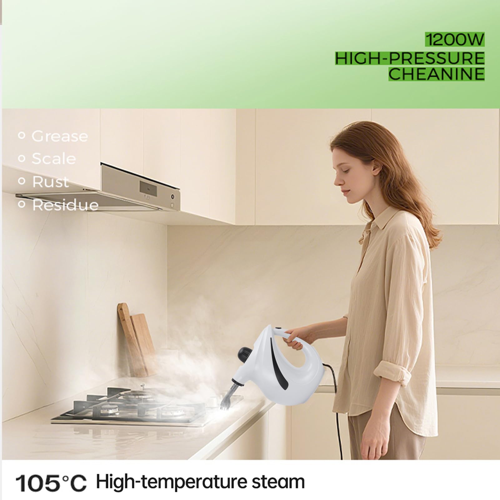 SIXRUN Limpiadora a, Máquina de Limpieza a de Alta Presión, Fregona a 1200W 700ML Tanque de Agua 2 Velocidades para Cocina Baño Coche (Enchufe europeo 220V)
