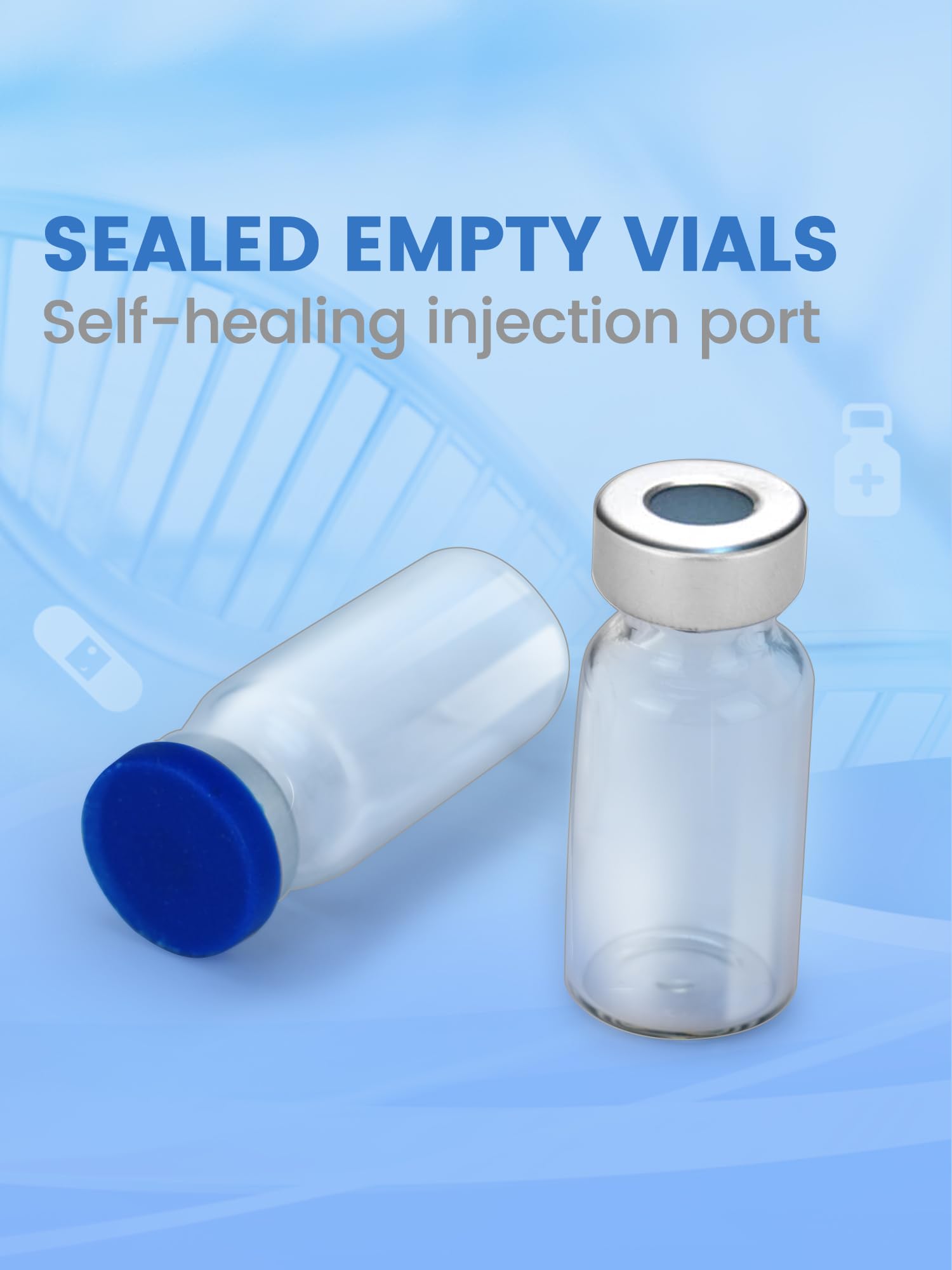 Flacons en verre de 20 ml – Port d'injection auto-cicatrisant, fioles vides stériles avec bouchon scellé (lot de 10)